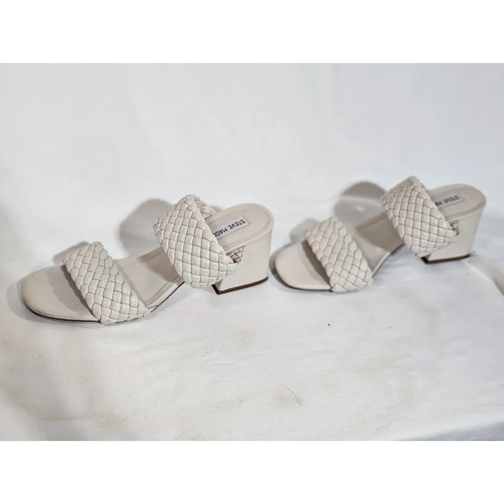 STEVE MADDEN Sandals Heel Daphnee Braided Block Size 10M Bone color - Picture 2 of 5